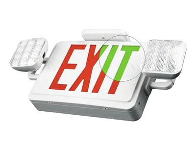 لافتة (لوحة) مخرج طوارئ ثنائية اللون مدمجة مع كشافي إضاءة LED